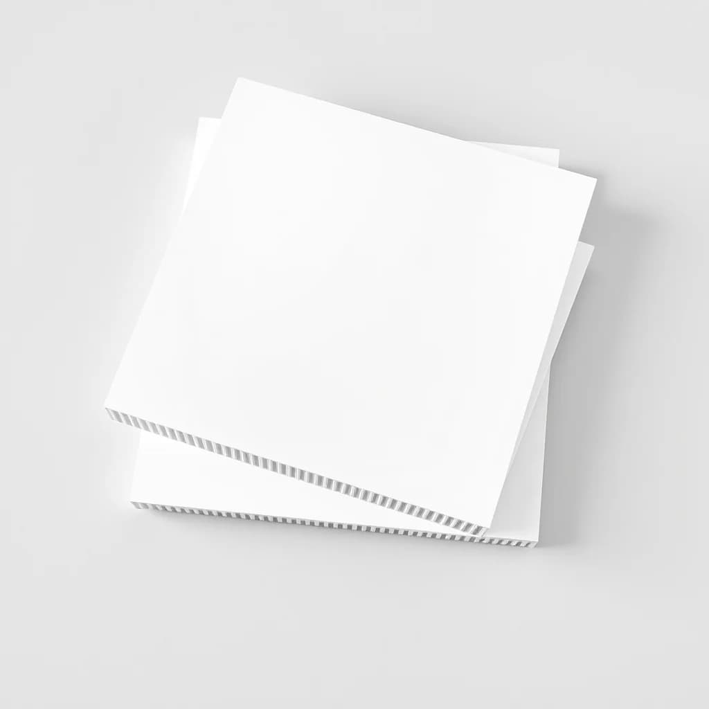 White Coroplast signboard sheets showing their smooth surface and small hollow flutes