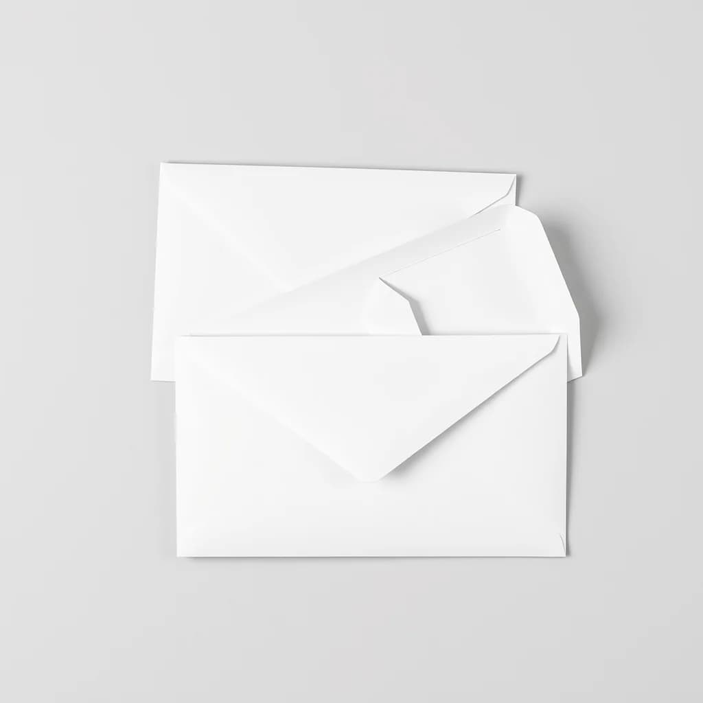 White business envelopes showing closed and open flaps