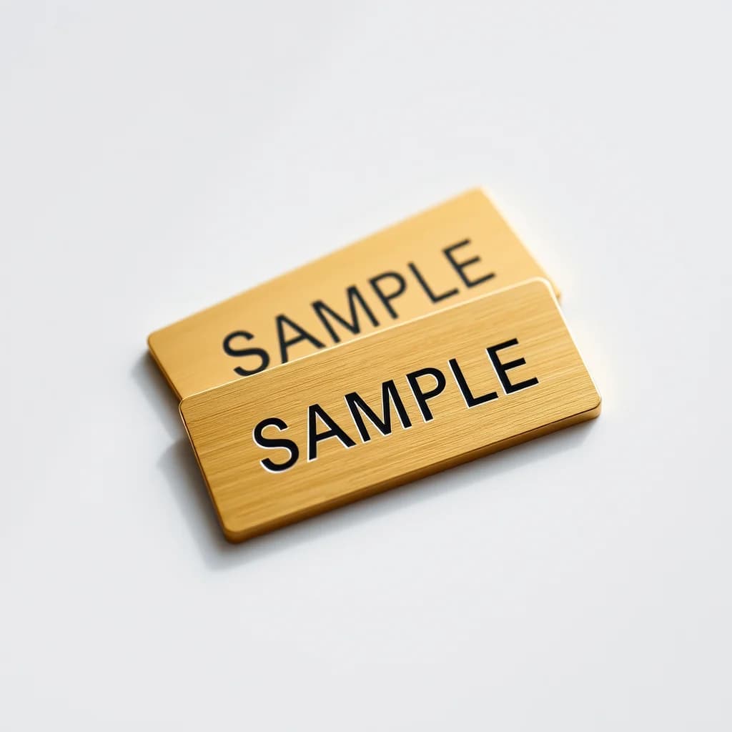 Illustrative example: engraved name tags marked Sample